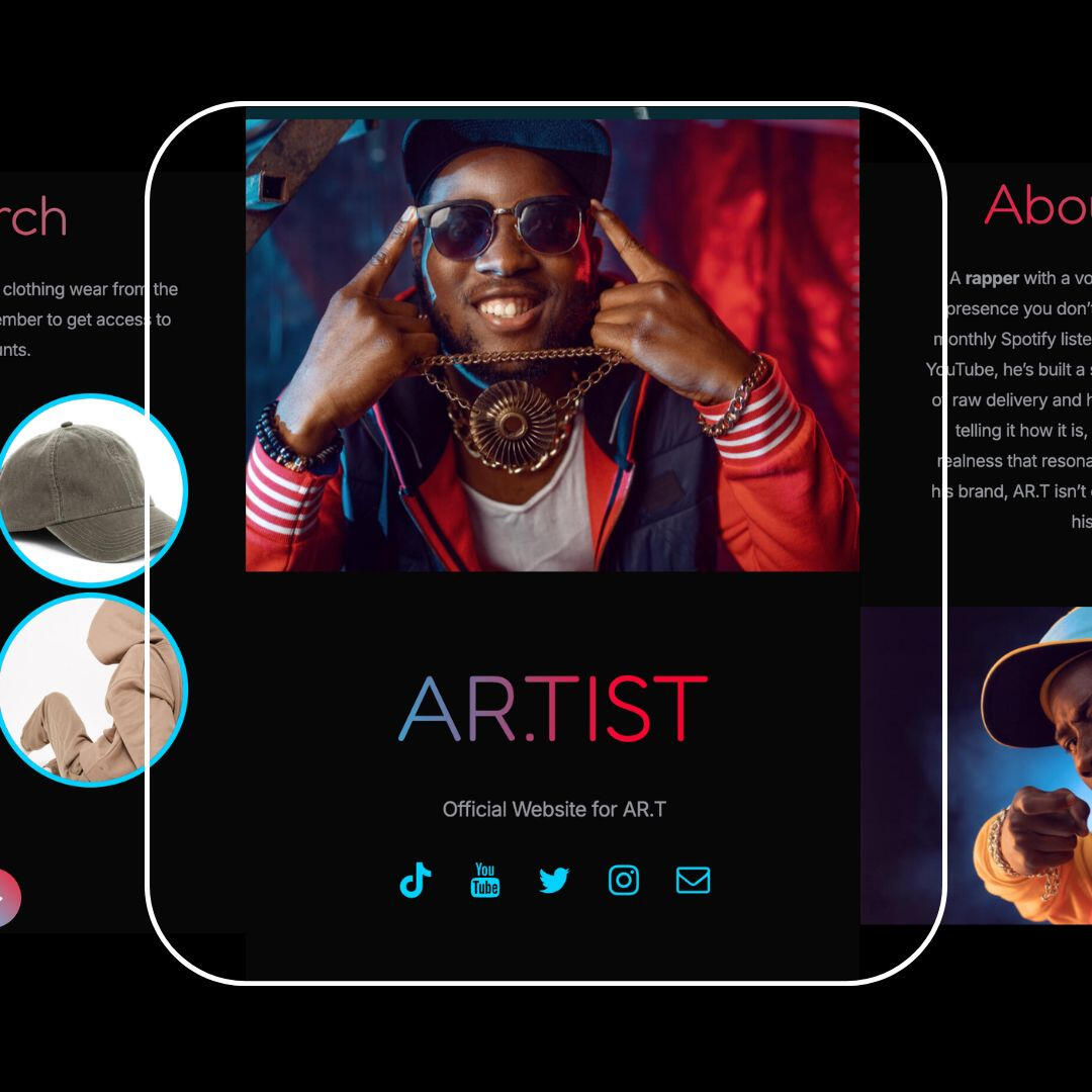 rap artist red and black vibe website mockup